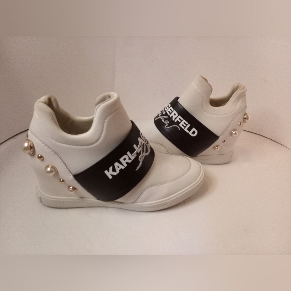 Karl lagerfeld Paris Charsi Women’s 8.5 White Pearl High Heel Sneakers SF - Picture 7 of 13